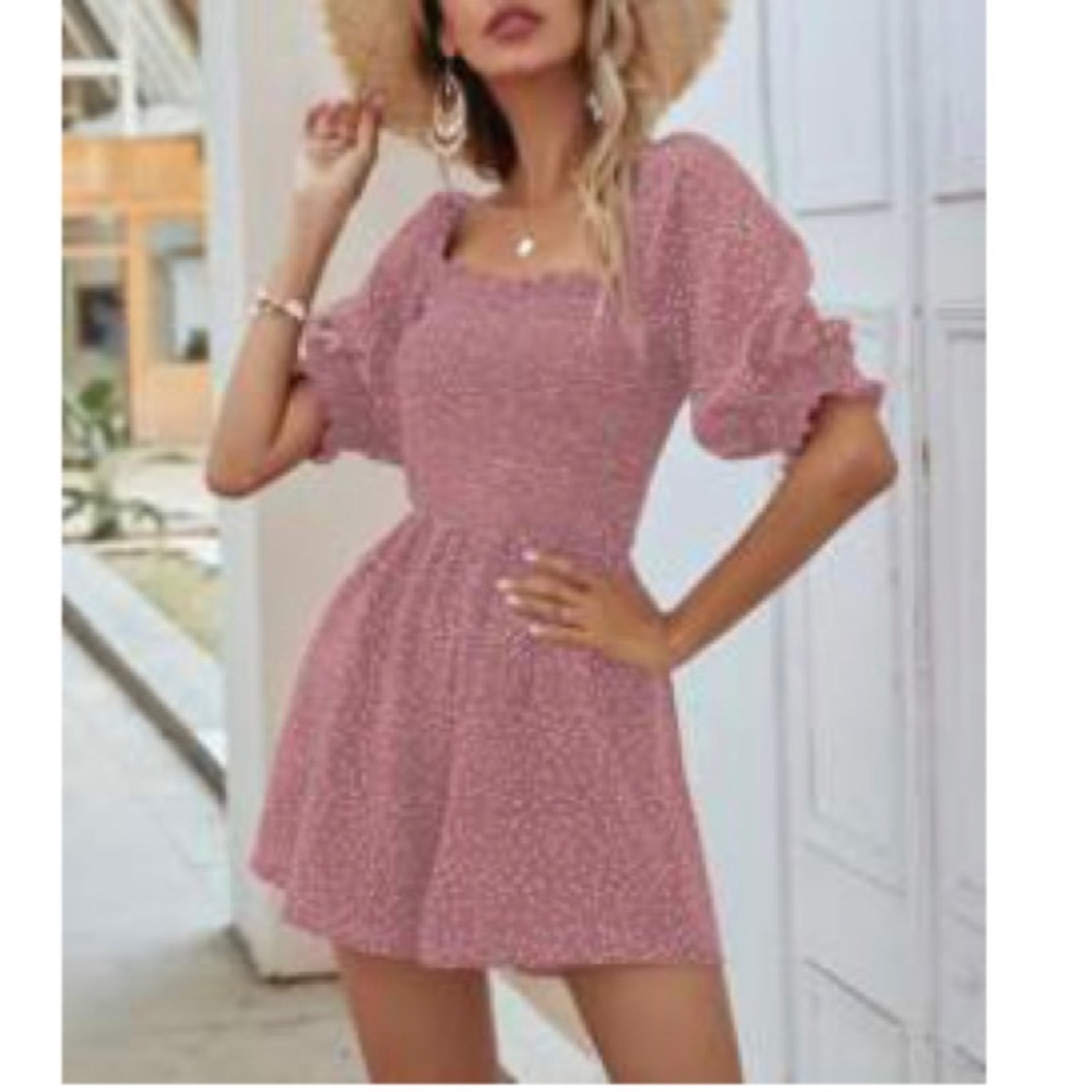 Pink & white polka dot romper